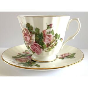 Duchess Bone China Teacup Saucer England Pink Roses Gold Trim Floral VTG Tea